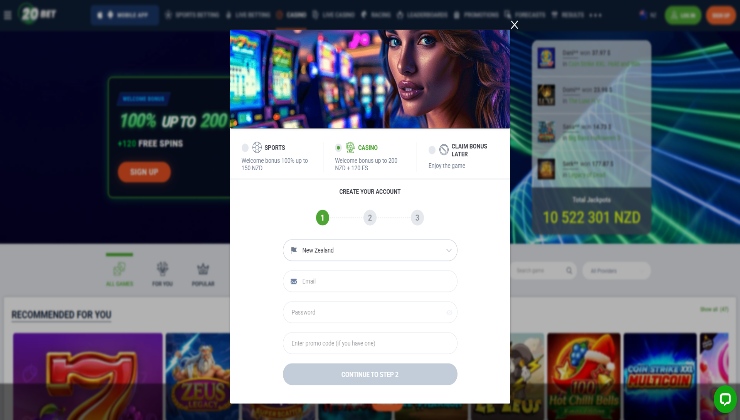 20Bet NZ Sign-Up Process
