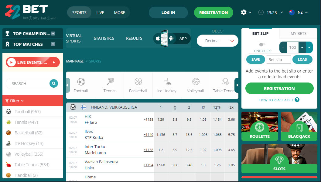 22Bet basketball betting New Zealand