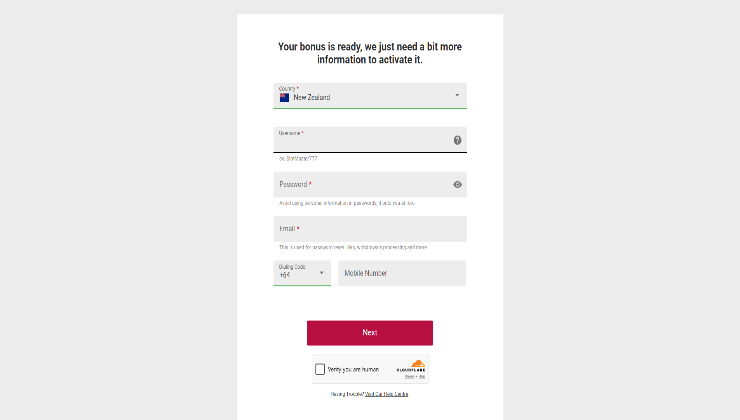 Ruby Fortune NZ Sign-Up Details